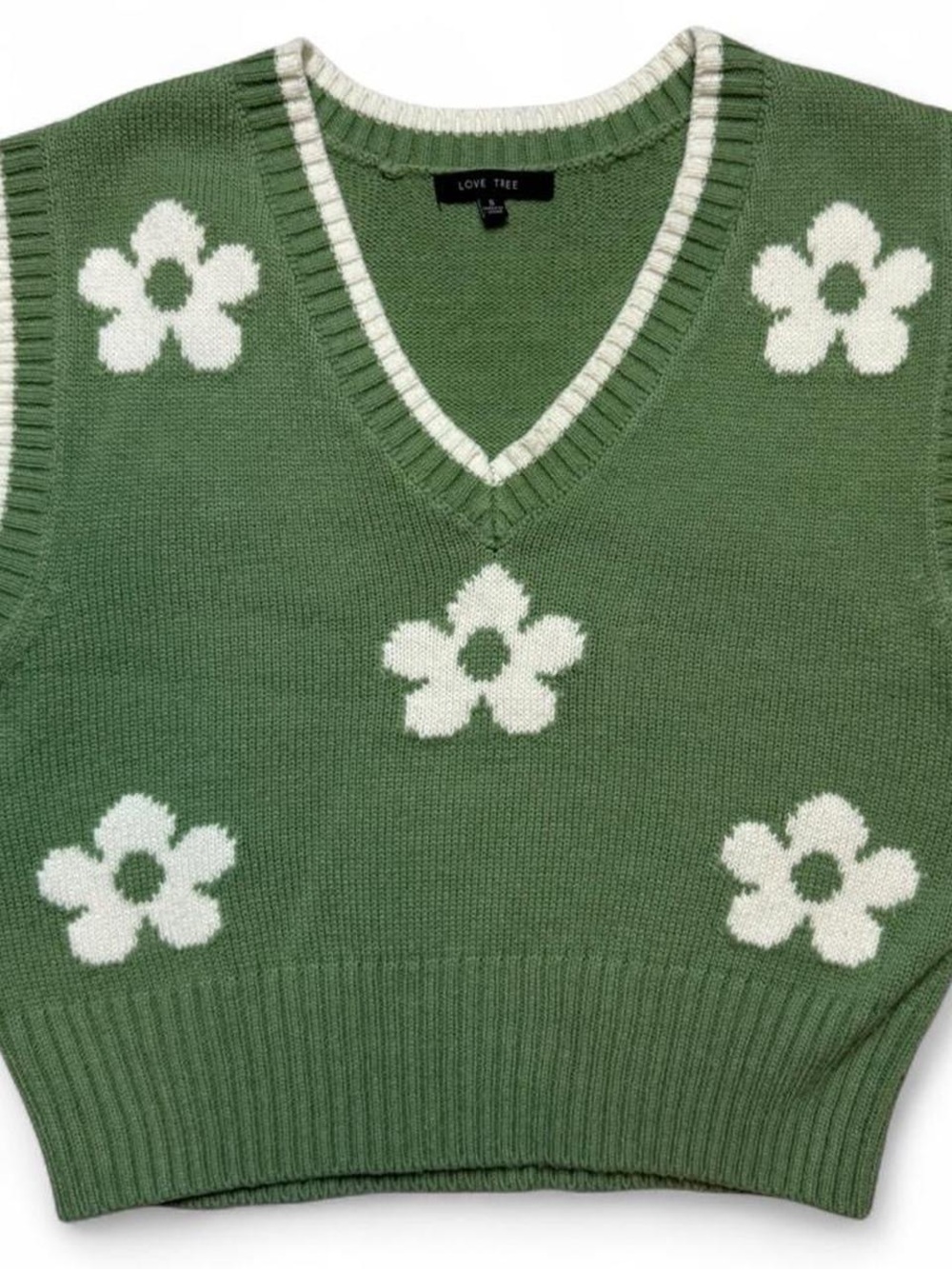 Love Tree Green Floral V Neck Sweater Vest Womens Size Small - Picture 2 of 5